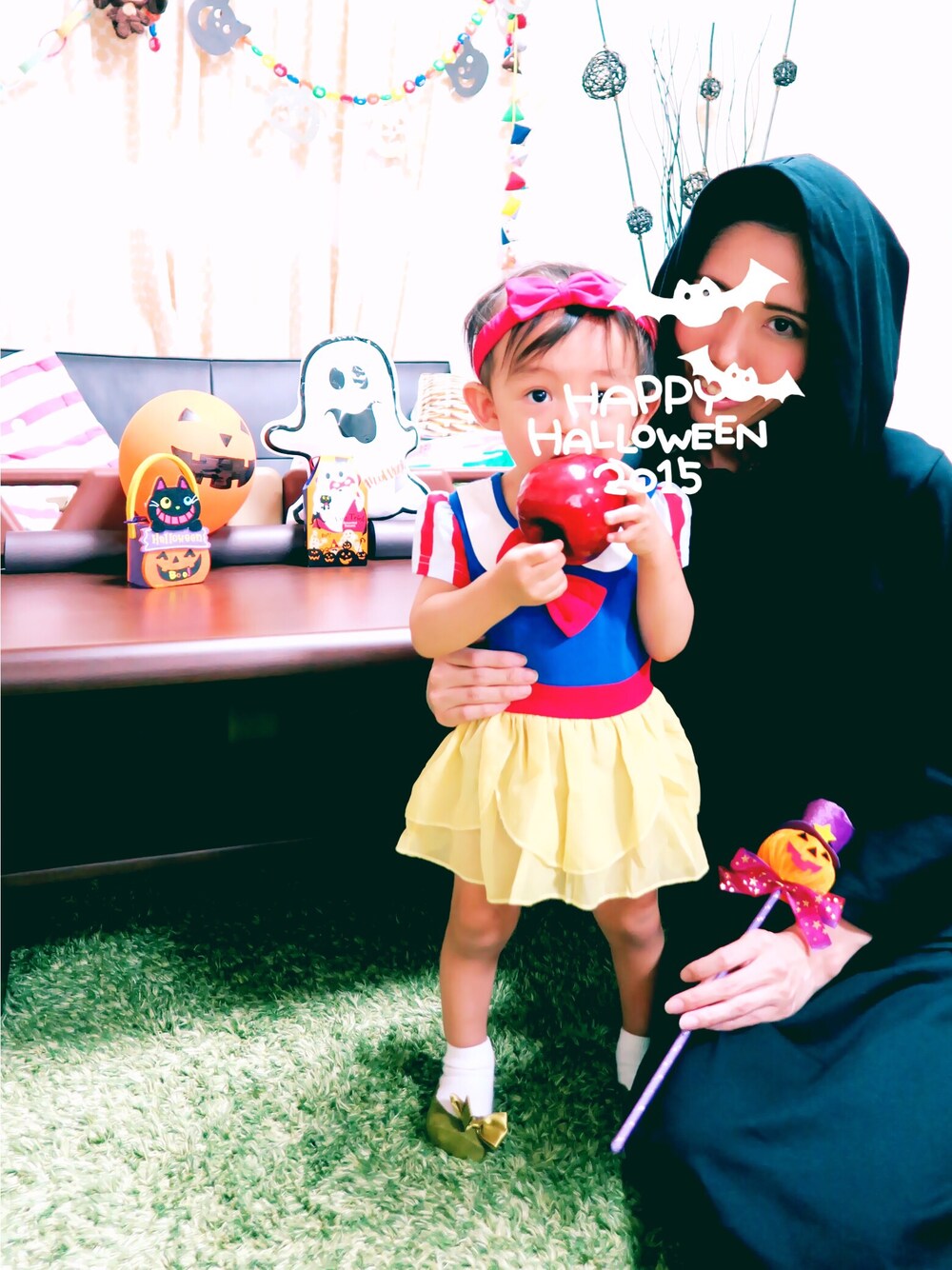 「ハロウィン、ロンパース、白雪姫、魔女コーデ、WEAR HALLOWEEN 2015」｜「NYAN CATの白雪姫ロンパース（ロンパース、その他）」を使った、m&mさん（キッズ・80cm）の秋コーディネートの1枚目の写真