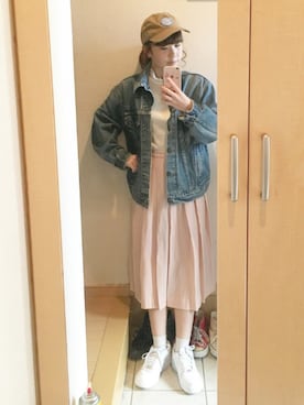 「flower」｜「アイテム（デニムジャケット）」を使った、yuyu☺︎さん（レディース・156cm）の春コーディネート