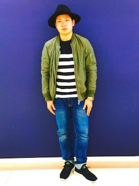 「GLOBAL WORK（グローバルワーク）のフェルトロングブリムハット/705078（ハット）」を使った、yuutaさん（メンズ・175cm）の冬コーディネート