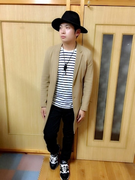 「GLOBAL WORK（グローバルワーク）のフェルトロングブリムハット/705078（ハット）」を使った、yuutaさん（メンズ・175cm）の秋コーディネート