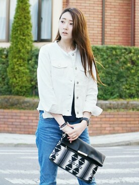 「HVC」｜「アイテム（デニムジャケット）」を使った、HVC八千代緑ヶ丘店さん（レディース・168cm）の春コーディネート