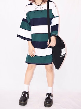 「ボーダーTシャツ」｜「アイテム（ワンピース/ドレス）」を使った、A.D.Gさん（レディース・150cm）の夏コーディネート