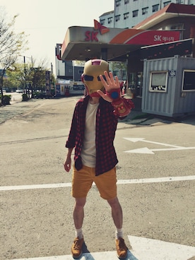 「アイテム（サンバイザー、ゴールド系）」を使った、yollepさん（メンズ・173cm）の夏コーディネート