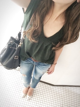 「Ungrid（アングリッド）のフレイドヘムストスリ（デニムパンツ）」を使った、min_min﻿さん（レディース・151cm）の秋コーディネート