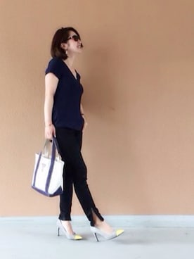 「ZARA（ザラ）のアイテム（Tシャツ/カットソー、ブルー系）」を使った、kaoriさん（レディース）の春コーディネート