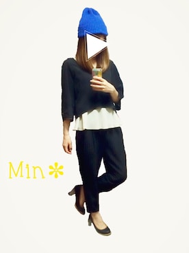 「Honeys（ハニーズ）のアイテム（ニットキャップ/ビーニー）」を使った、min✼minさん（レディース・151cm）の秋コーディネート
