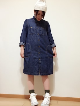 「オールスター」｜「アイテム（シャツワンピース）」を使った、Kiyoさん（レディース・149cm）の秋コーディネート