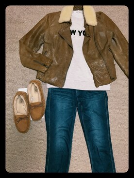 「UGG」｜「アイテム（ライダースジャケット）」を使った、edvisさん（レディース・165cm）の冬コーディネート