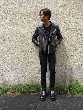 「アイテム（ライダースジャケット）」を使った、手嶋 祐生さん（メンズ・171cm・20代）の夏コーディネート