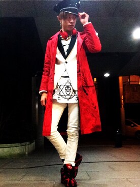 「モード系」｜「アイテム（ステンカラーコート）」を使った、Ryo $himayoshiさん（メンズ・179cm）の冬コーディネート
