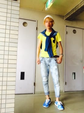 「アイテム（イエロー系）」を使った、Ryo $himayoshiさん（メンズ・179cm）の春コーディネート