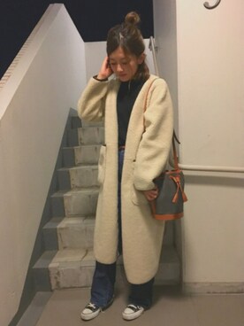 「NANO universe（ナノユニバース）のアイテム（ムートンコート）」を使った、furuuutyさん（レディース・157cm）の秋コーディネート