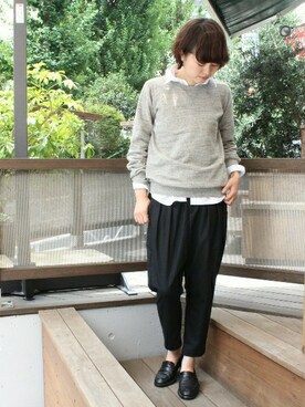 「JOURNAL STANDARD LUXE（ジャーナルスタンダード　ラックス）のアイテム（スウェット）」を使った、JOURNAL STANDARD 本社スタッフ Aさん（レディース・162cm）の夏コーディネート