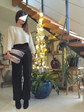 「GU（ジーユー）のアイテム（その他パンツ、ブラック系）」を使った、SUZUさん（レディース・163cm）の冬コーディネート