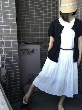 「ストローハット」｜「アイテム（キャップ）」を使った、yE(ﾟωﾟ=)さん（レディース・164cm）の夏コーディネート