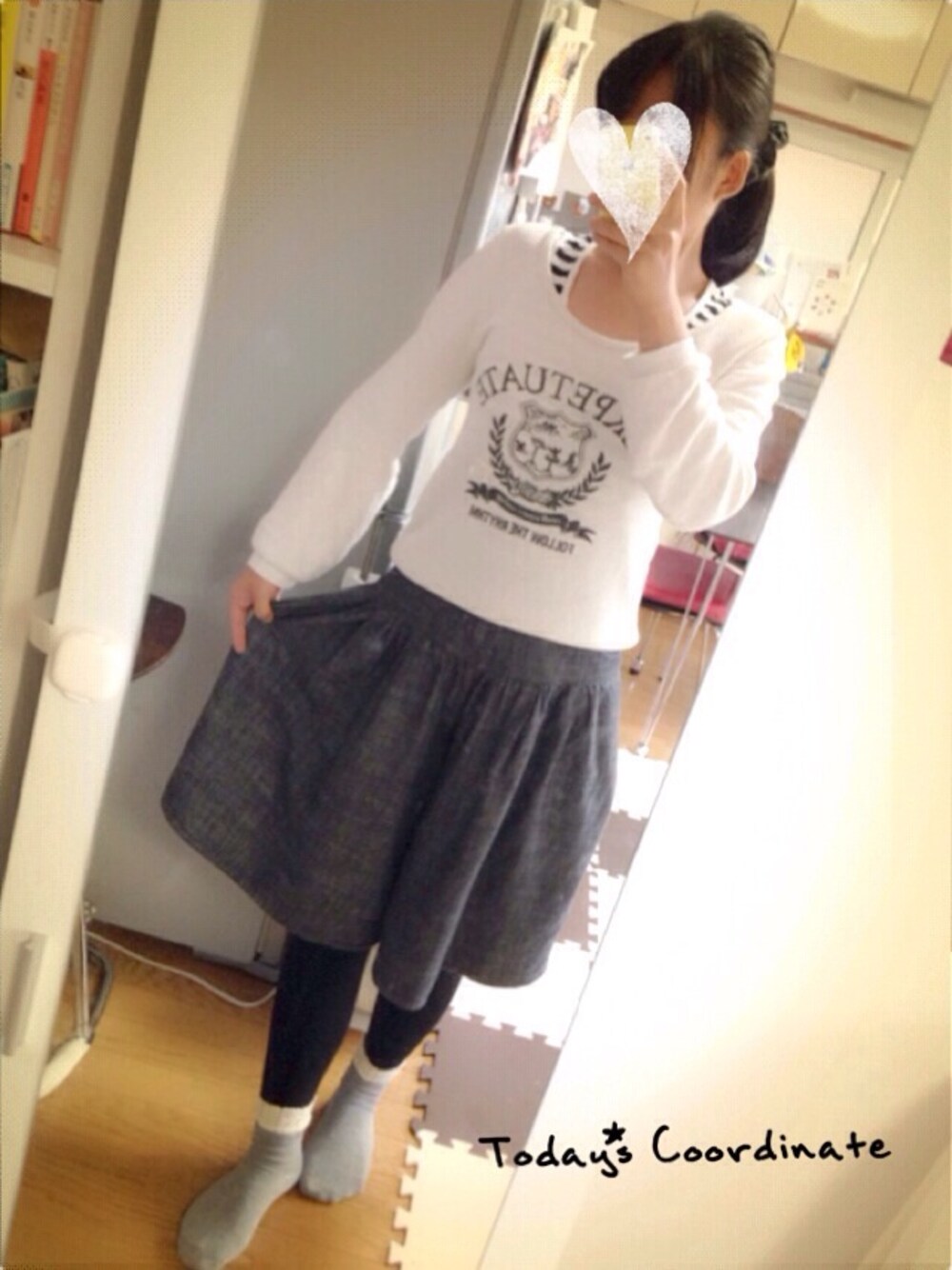 「キュロット、タイツ×靴下、札幌、寒い、ダイソー靴下」｜「no brandのアイテム（タンクトップ、ブラック系）」を使った、ゆるりさん（レディース・168cm）の秋コーディネートの1枚目の写真