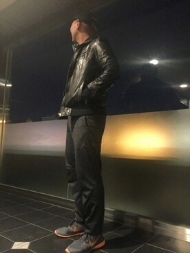 「ナイキスニーカー」｜「アイテム（ライダースジャケット）」を使った、Shota   さん（メンズ・171cm）の春コーディネート