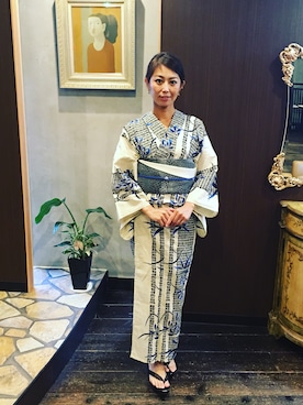 「アイテム（浴衣、シルバー系）」を使った、China Ogataさん（レディース・166cm）の秋コーディネート