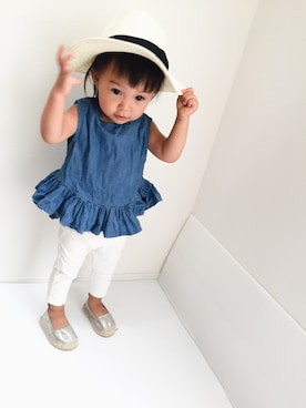 「ぺプラムトップス」｜「アイテム（モカシン/デッキシューズ）」を使った、michiko1010さん（レディース・160cm）の夏コーディネート