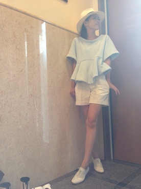 「Drawer（ドゥロワー）のアイテム（Tシャツ/カットソー）」を使った、ちゃんあやさん（レディース・163cm）の夏コーディネート