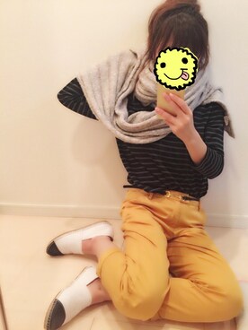 「マスタードイエロー」｜「アイテム（その他）」を使った、サノエリさん（レディース・153cm）の秋コーディネート