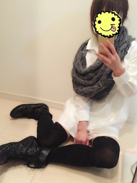 「ニーハイソックス」｜「アイテム（ポンチョ）」を使った、サノエリさん（レディース・153cm）の秋コーディネート