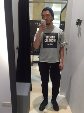 「OPENING CEREMONY（オープニングセレモニー）のアイテム（スウェット）」を使った、Pavel Kuoさん（メンズ・178cm）の春コーディネート