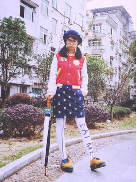「eddddddddkokoのアイテム（ブルゾン、レッド系）」を使った、susanさん（レディース）の春コーディネート