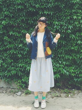 「TYAKASHAのアイテム（デニムジャケット、ブルー系）」を使った、susanさん（レディース）の春コーディネート