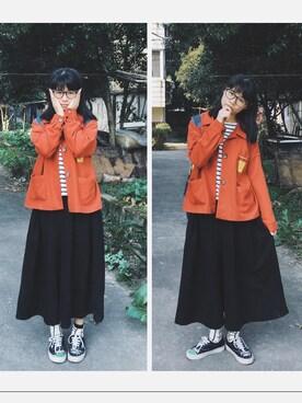 「umasouのアイテム（ブルゾン、レッド系）」を使った、susanさん（レディース）の春コーディネート
