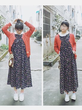 「VINTAGE（ヴィンテージ）のアイテム（ワンピース、ブルー系）」を使った、susanさん（レディース）の春コーディネート