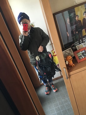「ボーダーソックス」｜「アイテム（その他アウター）」を使った、アドリーさん（メンズ・166cm）の冬コーディネート