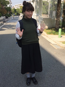 「CHILD WOMAN（チャイルドウーマン）のアイテム（ベスト、グリーン系）」を使った、☻kana☻さん（レディース・162cm）の秋コーディネート