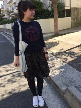 「LEPSIM（レプシィム）のアイテム（スカート、グリーン系）」を使った、☻kana☻さん（レディース・162cm）の秋コーディネート