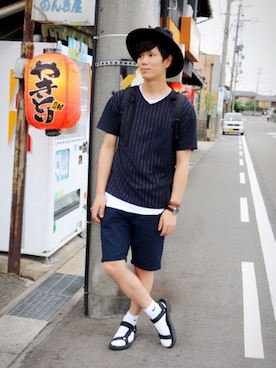「膝上ショーツ」｜「アイテム（レッグウェア）」を使った、MizuUeさん（メンズ・175cm）の夏コーディネート