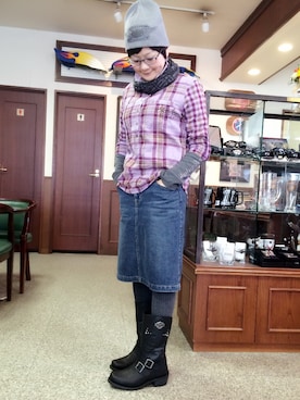 「Harley-Davidson（ハーレーダビッドソン）のアイテム（ブーツ）」を使った、hakkaさん（レディース・152cm）の冬コーディネート