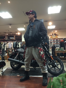 「Harley-Davidson（ハーレーダビッドソン）のアイテム（ブーツ）」を使った、hakkaさん（メンズ・170cm）の春コーディネート