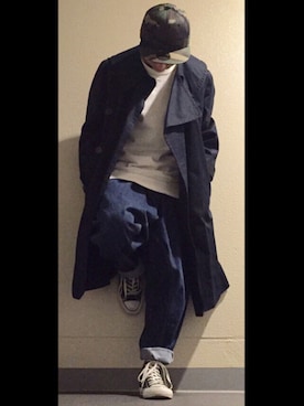 「Yohji Yamamoto（ヨウジヤマモト）のアイテム（トレンチコート）」を使った、KOHJIさん（メンズ・165cm）の秋コーディネート