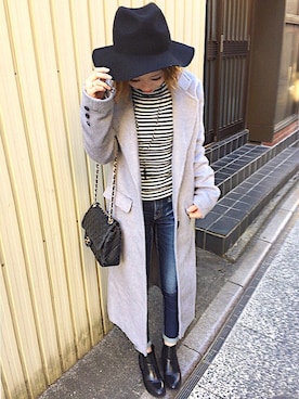 「CECIL McBEE（セシルマクビー）のアイテム（チェスターコート）」を使った、Sachuさん（レディース・153cm）の冬コーディネート
