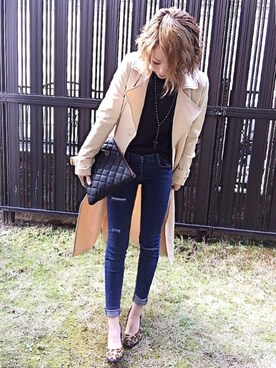 「RESEXXY（リゼクシー）のアイテム（トレンチコート）」を使った、Sachuさん（レディース・153cm）の春コーディネート