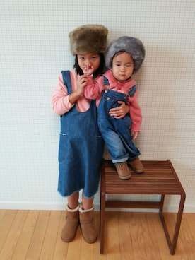 「Wrangler（ラングラー）のアイテム（サロペット/オーバーオール）」を使った、tommyさん（キッズ・80cm）の秋コーディネート