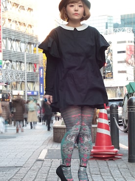 「アイテム（レッグウェア、グリーン系）」を使った、ぽこあぽこスタッフさん（レディース・148cm）の冬コーディネート