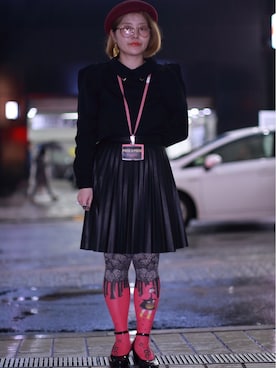 「アイテム（タイツ/ストッキング、レッド系）」を使った、ぽこあぽこスタッフさん（レディース・148cm）の冬コーディネート