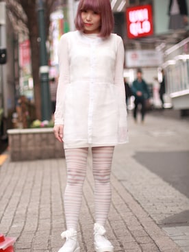 「シアータイツ」｜ぽこあぽこスタッフさん（レディース・153cm）の春コーディネート
