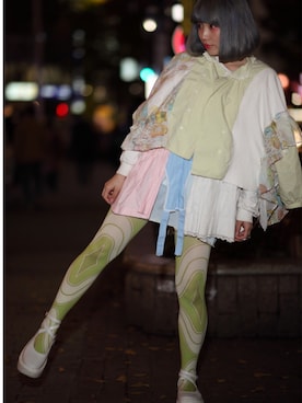 「アイテム（レッグウェア、グリーン系）」を使った、ぽこあぽこスタッフさん（レディース・153cm）の冬コーディネート