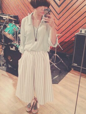 「no brand（ノーブランド）のアイテム（シャツ/ブラウス、ブルー系）」を使った、KAHOCHI.さん（レディース）の夏コーディネート
