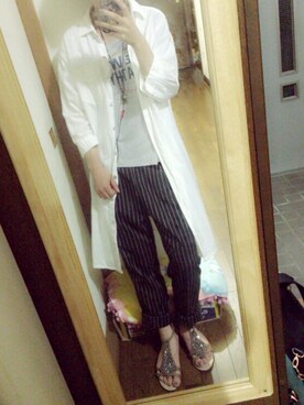 「フクノモリのアイテム（シャツ/ブラウス、ホワイト系）」を使った、KAHOCHI.さん（レディース）の夏コーディネート