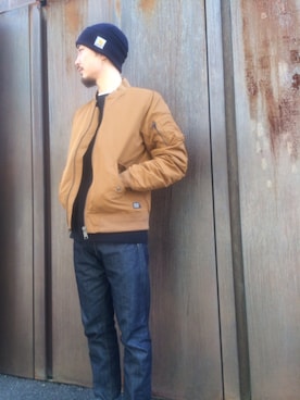 「アイテム（ミリタリージャケット）」を使った、SUWMANさん（メンズ・178cm）の冬コーディネート