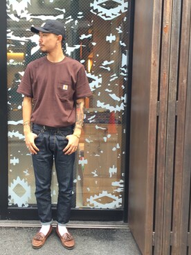 「Carhartt WIP（カーハートダブリューアイピー）のアイテム（キャップ）」を使った、SUWMANさん（メンズ・178cm）の夏コーディネート