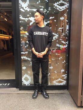 「Carhartt WIP（カーハートダブリューアイピー）のアイテム（チノパンツ）」を使った、SUWMANさん（メンズ・178cm）の夏コーディネート